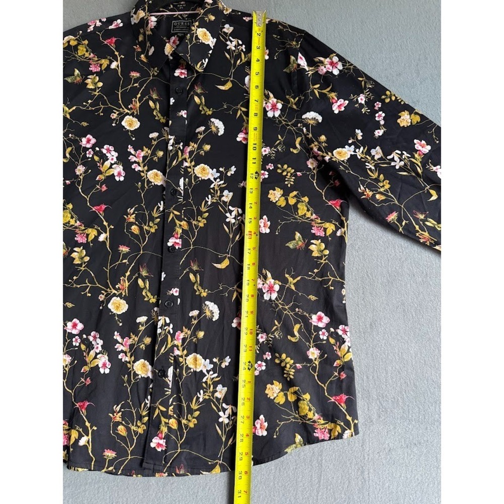 Guess Los Angeles Dress Shirt Men XL Black‎ Floral Slim Fit Long Sleeve Buttons - Picture 4 of 16